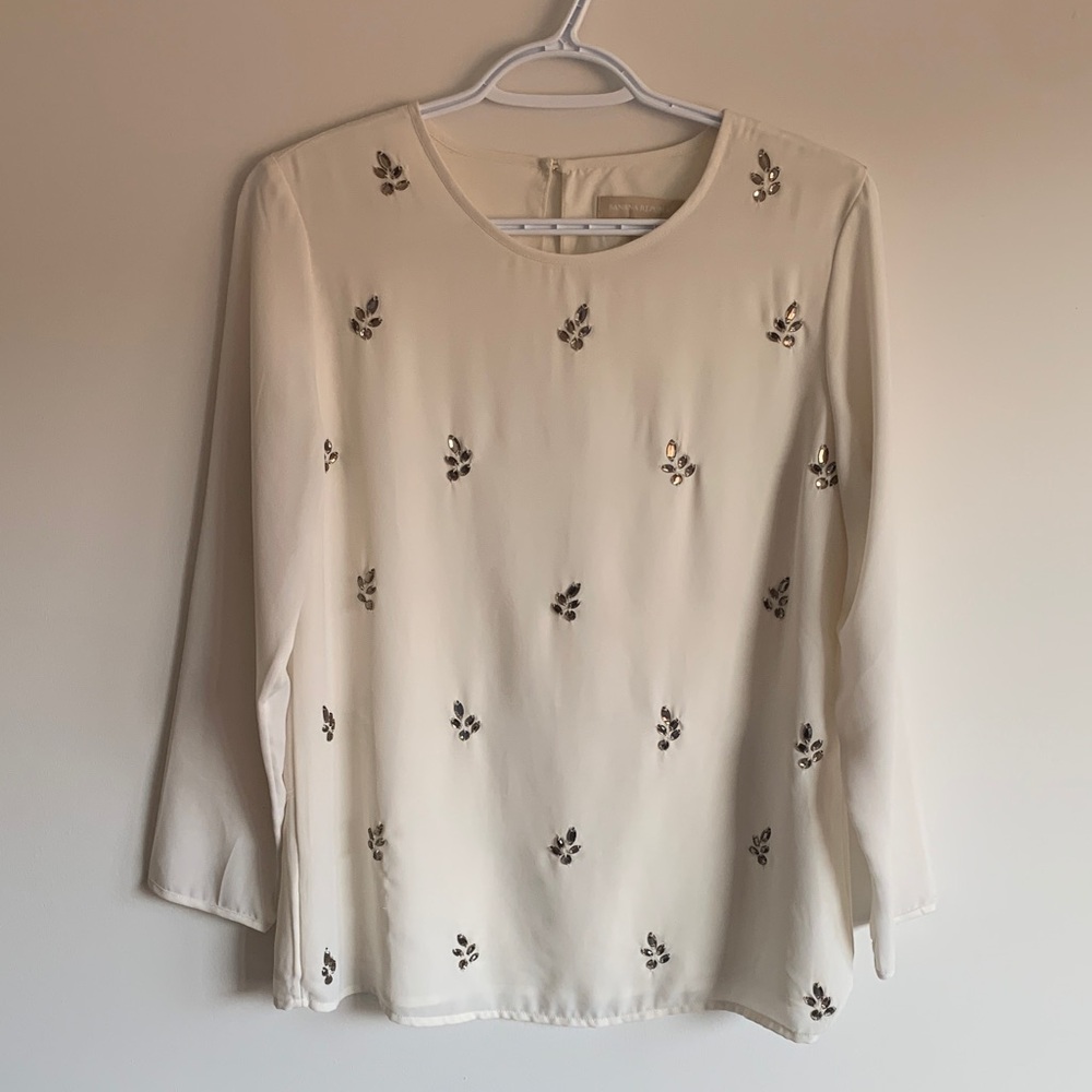 Banana Republic Cream Jewel-Embellished Long Sleeve Blouse